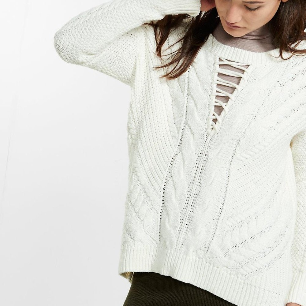 Express Cable Knit Sweater - White